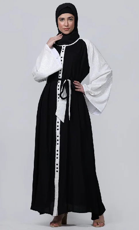 Ramadan Special Contrasted Sequence Sleeves Detailing Abaya