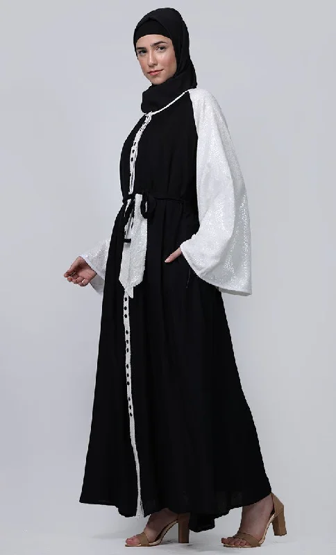 Ramadan Special Contrasted Sequence Sleeves Detailing Abaya