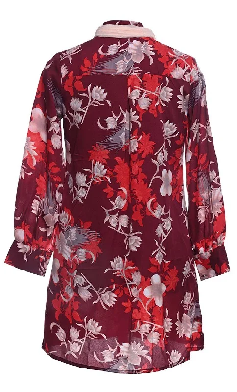 Red Comfortable Floral  Printed  Tunic With Free Multi Purpose Scarf