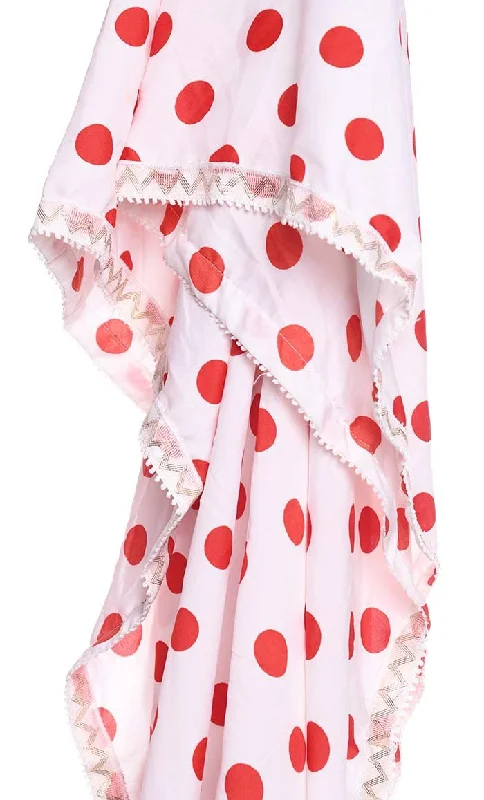 Red Polka Dot Printed  Hijab With Intricate  Lace