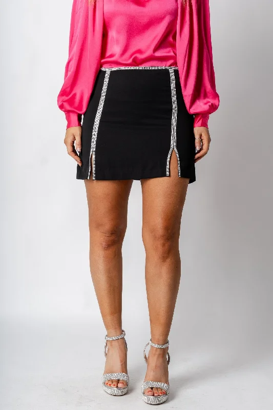 Rhinestone detail mini skirt black