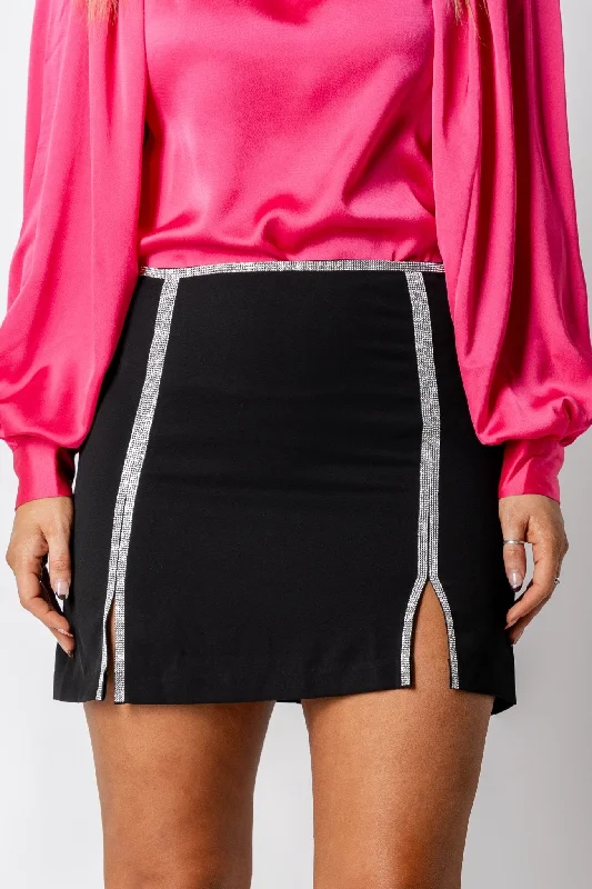 Rhinestone detail mini skirt black