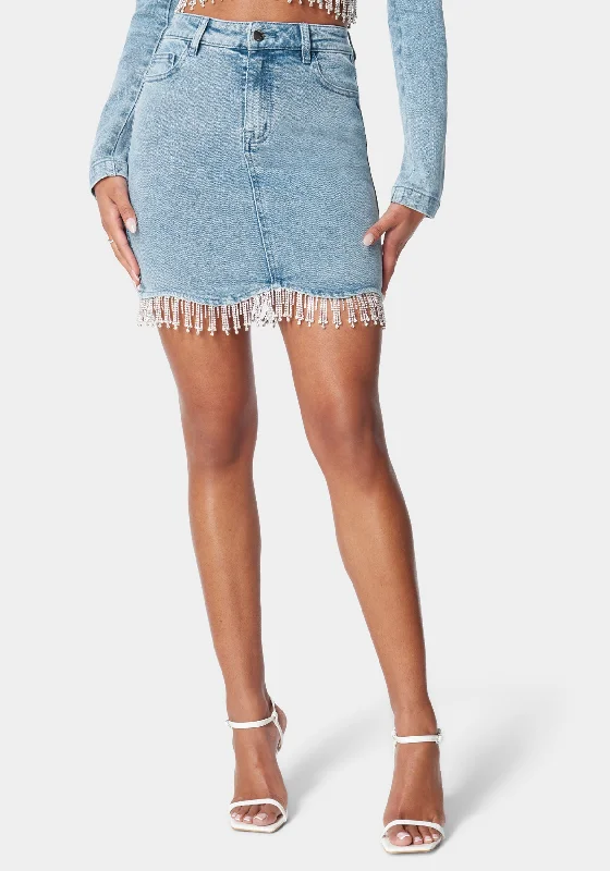 Rhinestone Hem Denim Skirt