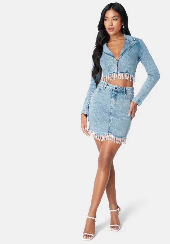 Rhinestone Hem Denim Skirt