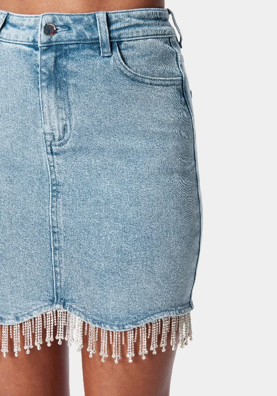 Rhinestone Hem Denim Skirt