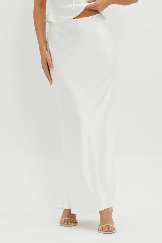 Rose Garden Satin Maxi Skirt White