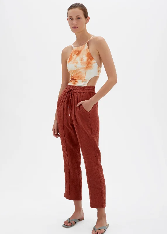 Rosie Organic Gauze Pin Tuck Crop Pant (Brown)