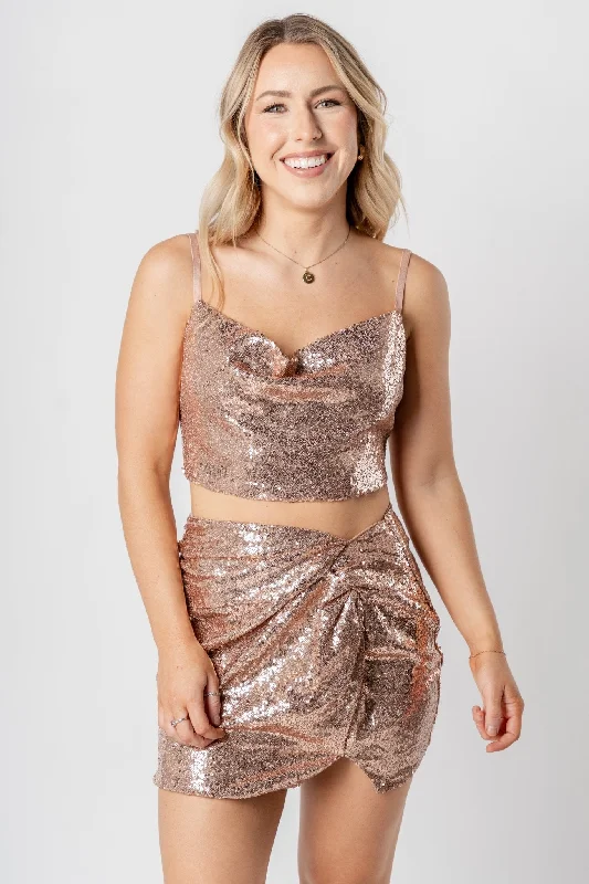 Sequin mini skirt rose gold