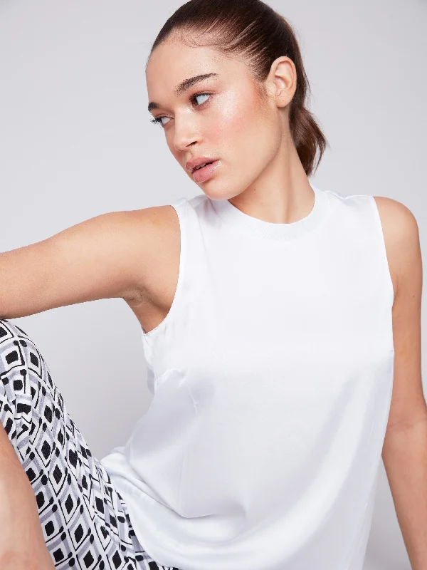 Sleeveless Satin Top - White