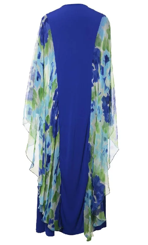 Soft And Comfortable Thl Blue Abaya With Printed Chiffon Bat Wings Detailing