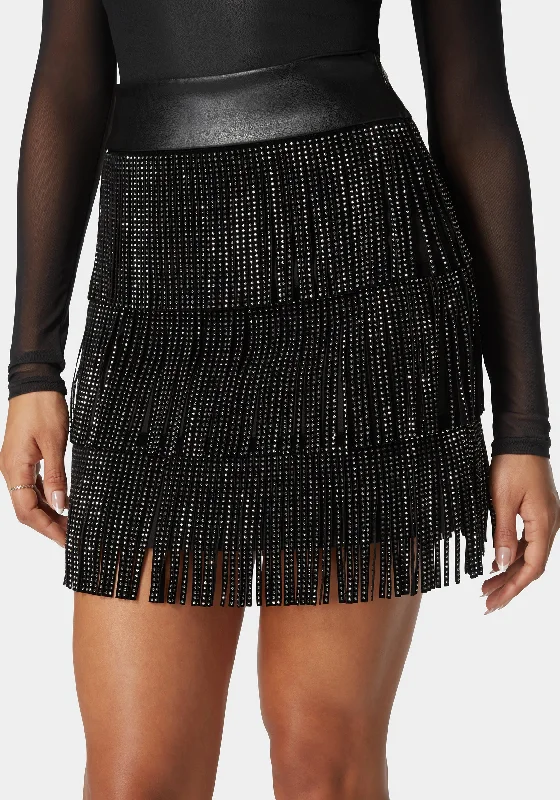 Suede Fringe Combo Vegan Leather Studded Skirt