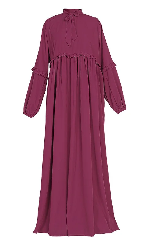 Super Red Ruffle Detailing Abaya With Pockets