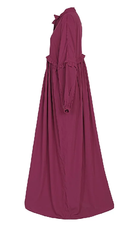 Super Red Ruffle Detailing Abaya With Pockets