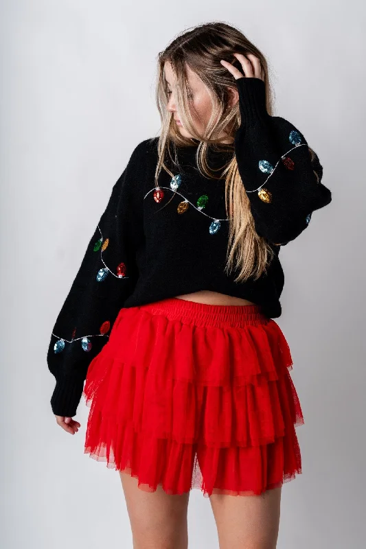 Tiered ruffle mini skirt red