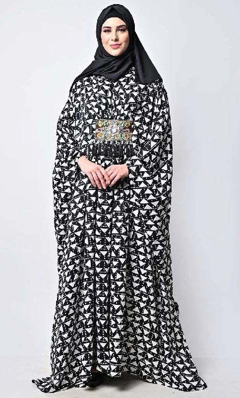 Printed Applique Work Detailing Full Flairy Kaftan