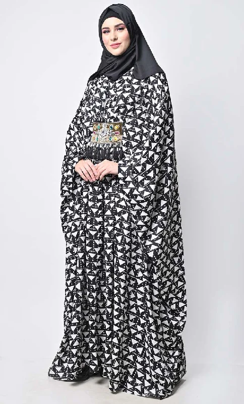 Printed Applique Work Detailing Full Flairy Kaftan