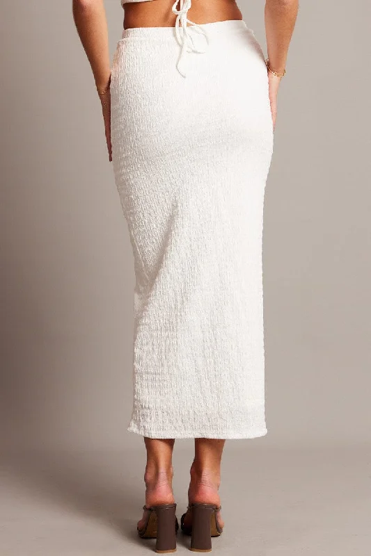 White Midi Skirt High Rise Textured Jersey