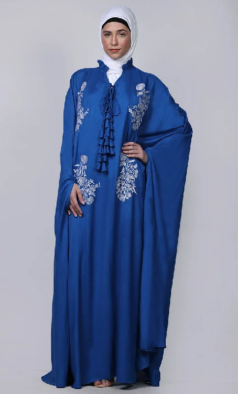 Women's blue new embroidered patch work detailing Kaftan Style Abaya