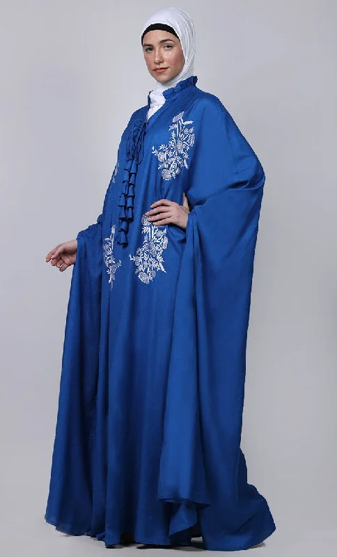 Women's blue new embroidered patch work detailing Kaftan Style Abaya