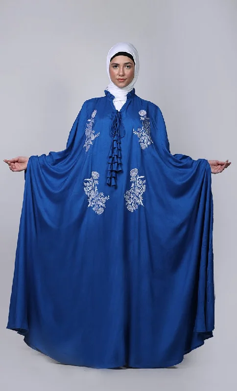 Women's blue new embroidered patch work detailing Kaftan Style Abaya