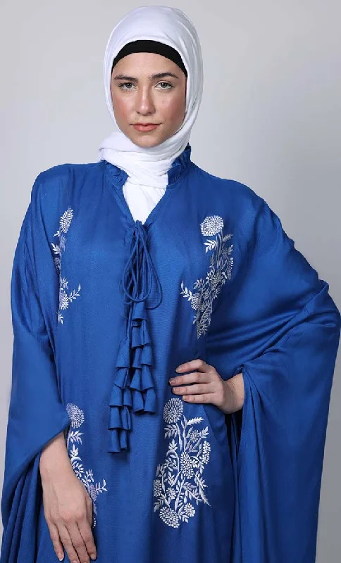 Women's blue new embroidered patch work detailing Kaftan Style Abaya