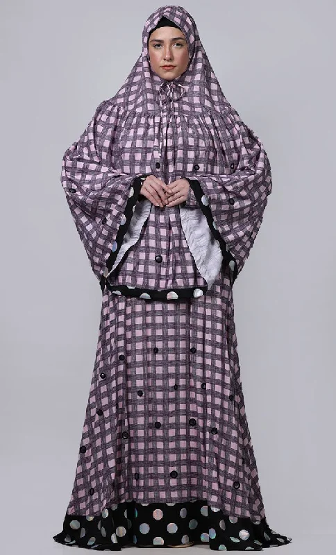 Women's check printed embroidered Prayer Dress