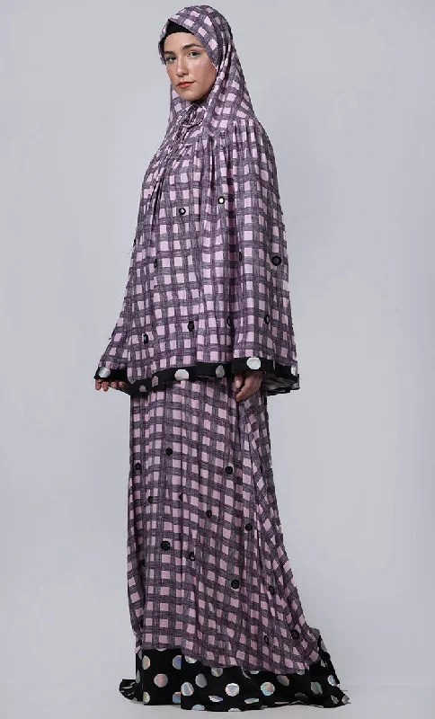 Women's check printed embroidered Prayer Dress