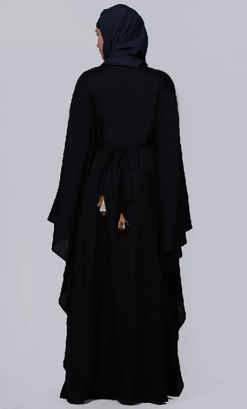 Women's Black New Embroidered Work Detailing Kaftan Style Abaya