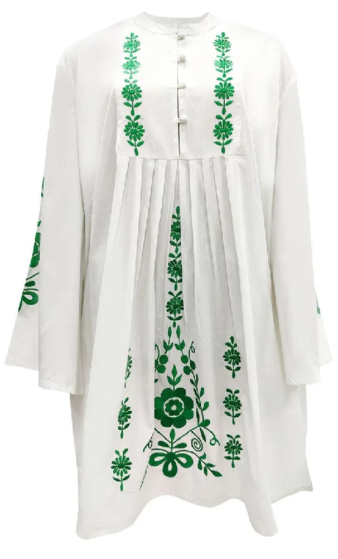 Women's Classy White Green Embroidered Tunic