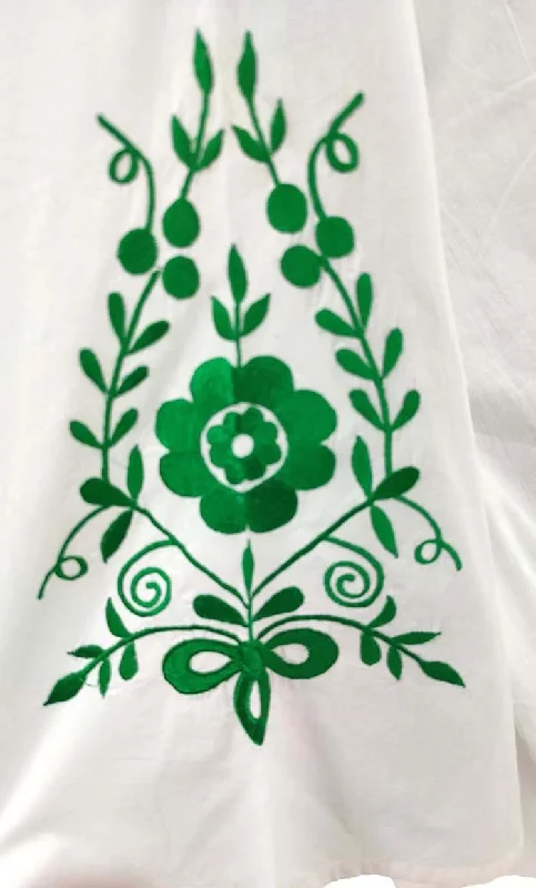 Women's Classy White Green Embroidered Tunic