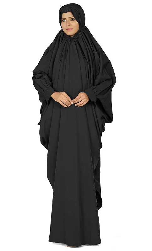 Women's Islamic Black Prayer Dress/Burqa Set