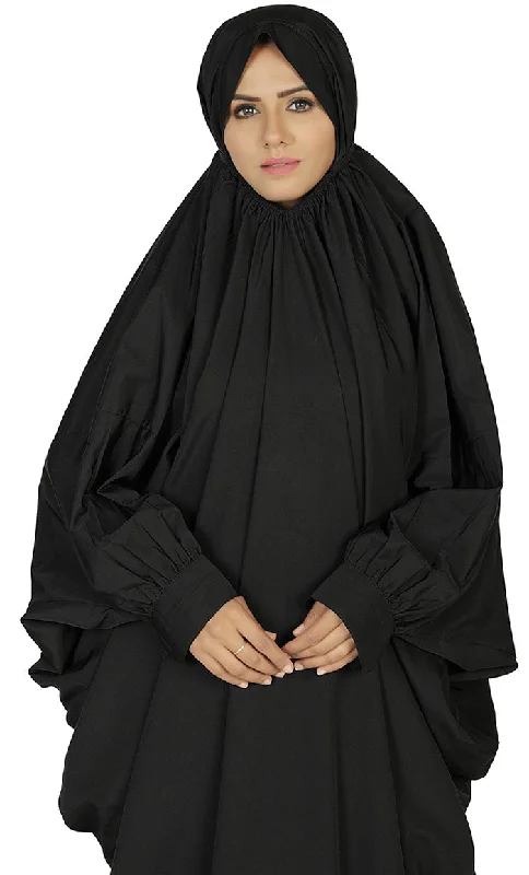 Women's Islamic Black Prayer Dress/Burqa Set