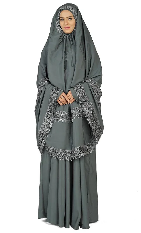 Women's Islamic Grey Prayer Dress/Burqa Set