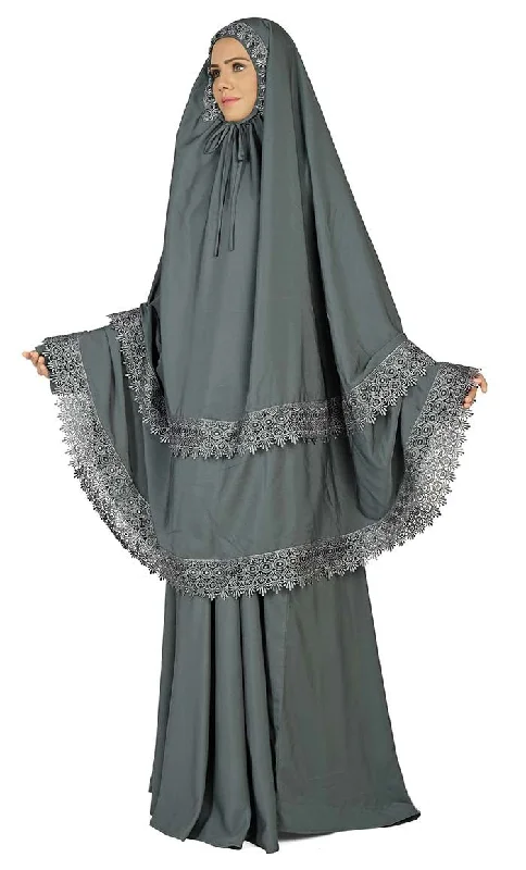 Women's Islamic Grey Prayer Dress/Burqa Set