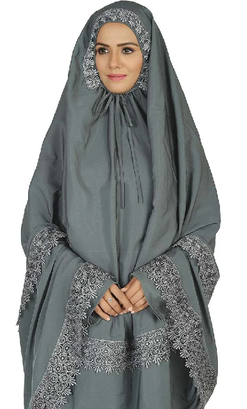 Women's Islamic Grey Prayer Dress/Burqa Set