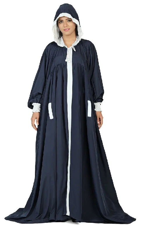 Women's Modest Islamic Navy Long Hoody Abaya