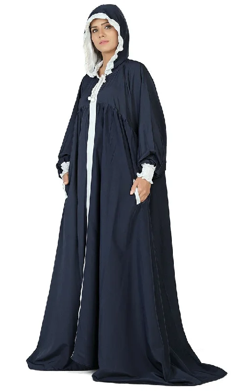 Women's Modest Islamic Navy Long Hoody Abaya