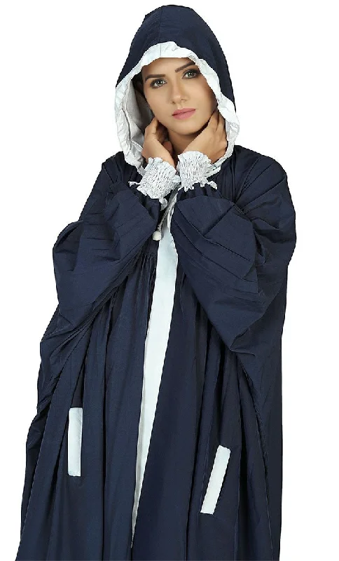 Women's Modest Islamic Navy Long Hoody Abaya