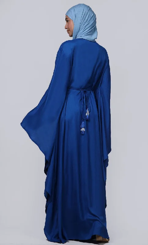 Women's Royal Blue New Embroidered Work Detailing Kaftan Style Abaya