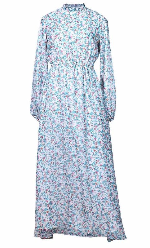 Women's Sky Blue Floral Printed Abaya