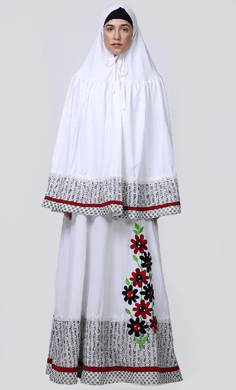 Women's White Embroidered Prayer Dress