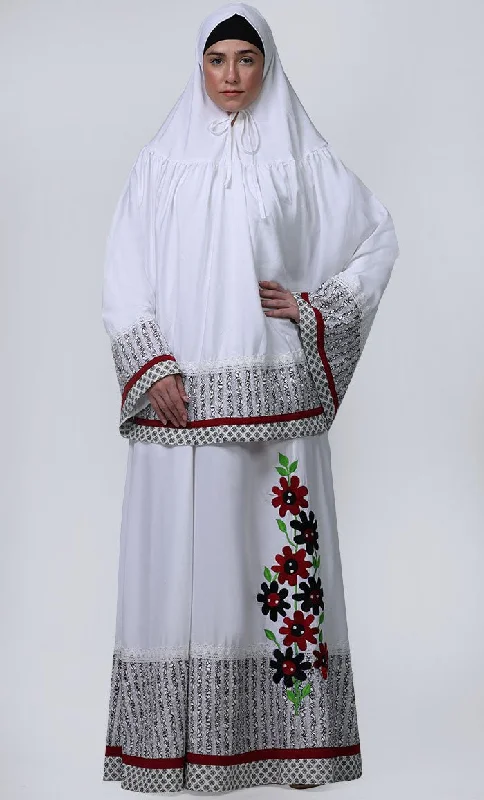 Women's White Embroidered Prayer Dress