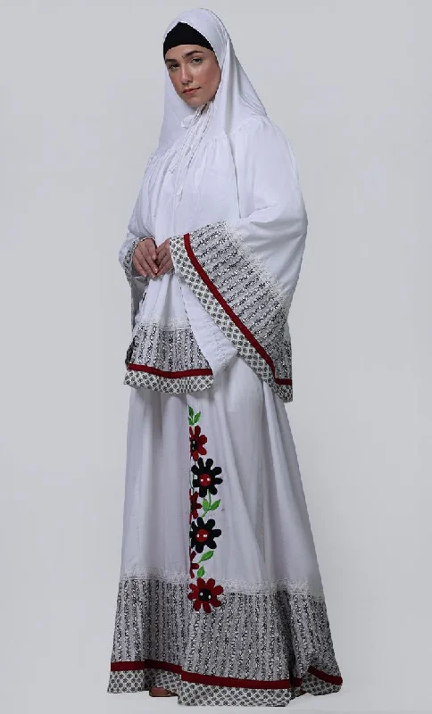 Women's White Embroidered Prayer Dress