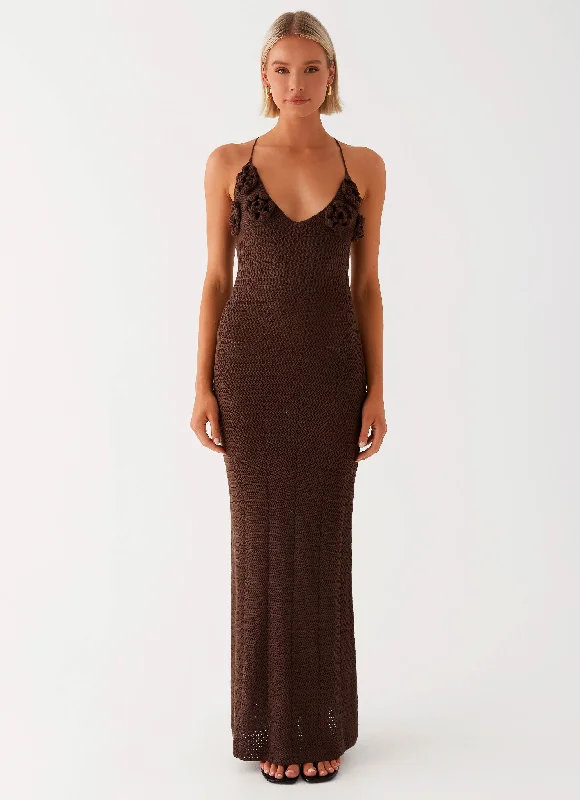 Zara Rose Crochet Maxi Dress - Chocolate