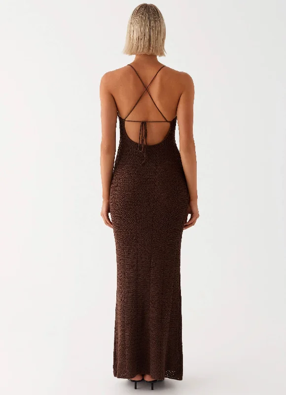 Zara Rose Crochet Maxi Dress - Chocolate