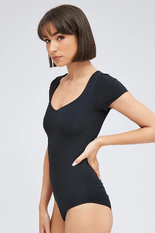 Black Bodysuit Long Sleeve Square Neck