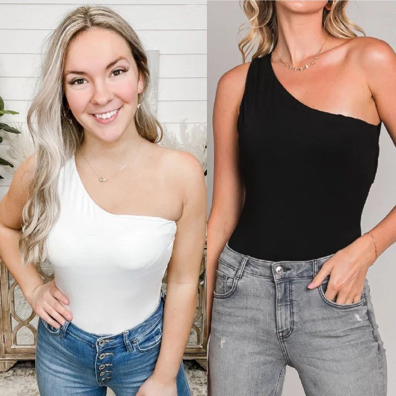 Craving You One Shoulder Padded Bodysuit - 2 colors!