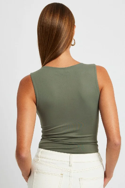 Green Cutout Bodysuit Sleeveless Supersoft