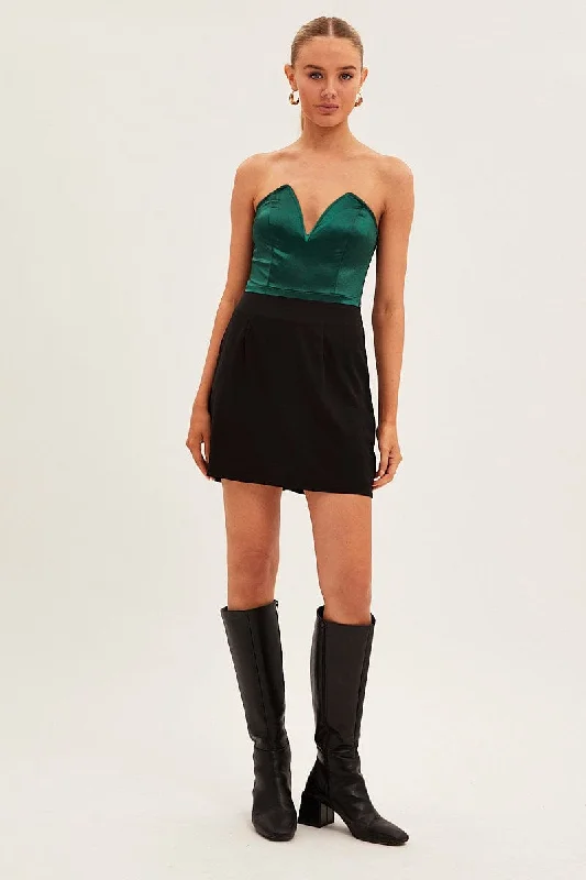 Green Deep V Neck Corset One Piece Bodysuit