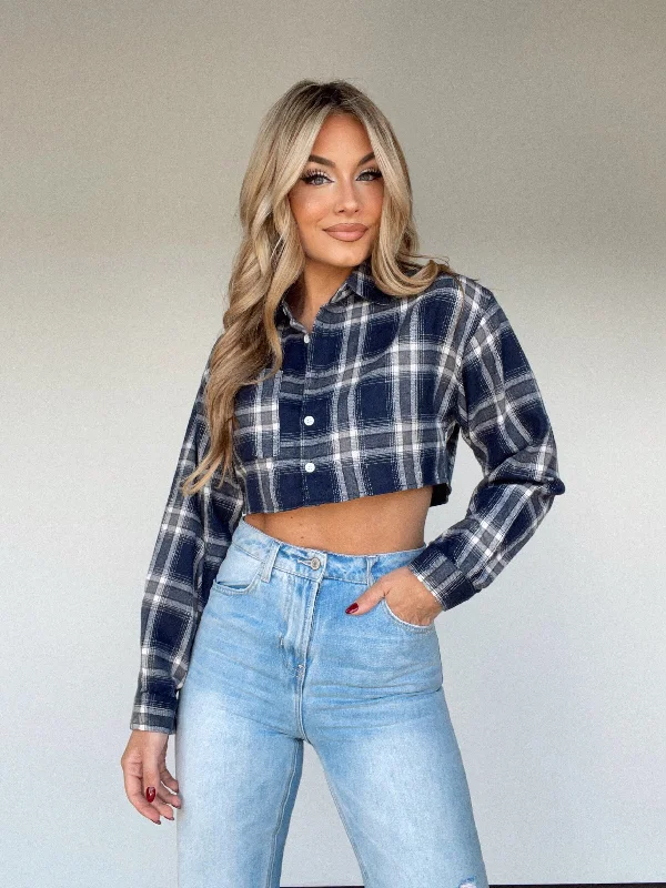 Navy Plaid Crop Top